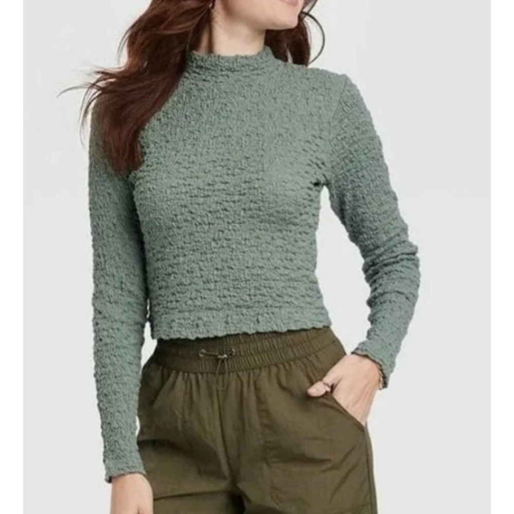 Women's Long Sleeve Slim Fit Mock Turtleneck T-Shirt - A New Day Green size S
